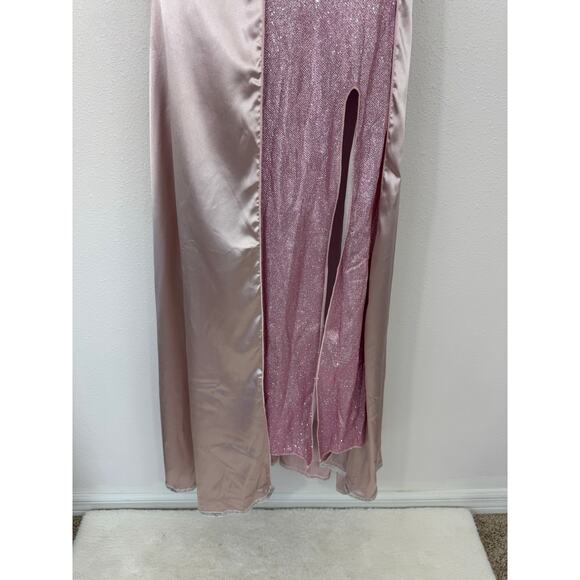 Faeriesty Pink Glitter One-Shoulder Satin Maxi Gown | Size S | New Without Tags - Picture 5 of 8